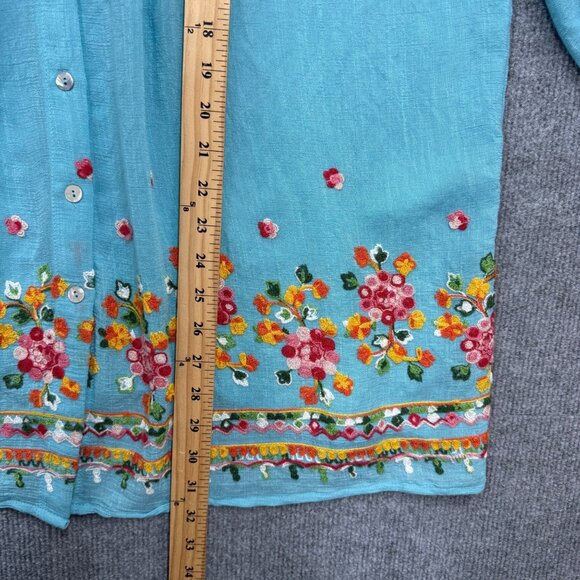 Fig & Flower Turquoise Floral Embroidered Peasant Tunic Top Boho Plus Size 2X - Picture 9 of 10